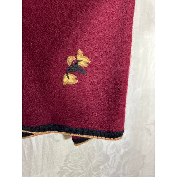 Vintage Cardigan Sweater Burgundy 1X Wool Tan Embroidered Zip Felt Koret - Picture 3 of 10